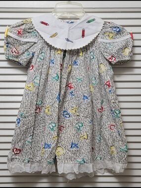 School Dress ABC Smoked Size 6 Colors Pencils peter Pan Collar By RARE EDITIONS
